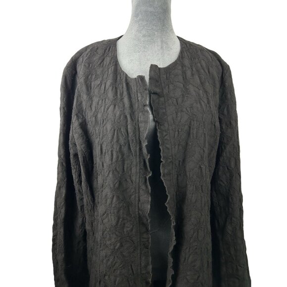 Eileen Fisher Womens Jacket Large Crinkle 100% Wool Black Cardigan long langenlo - Picture 14 of 16